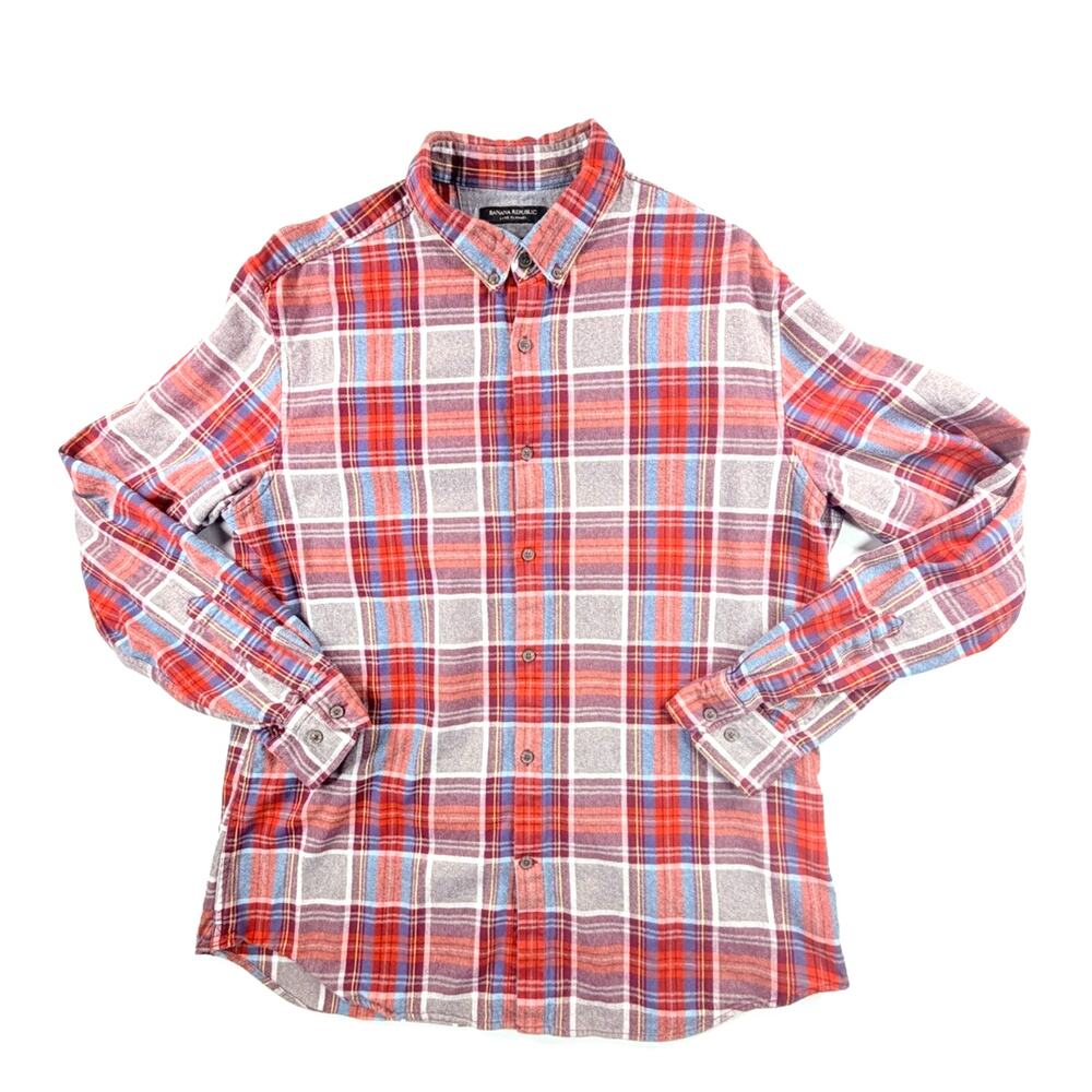 Banana Republic Men’s Luxe Flannel Camden Fit Plaid Button Down Size Large